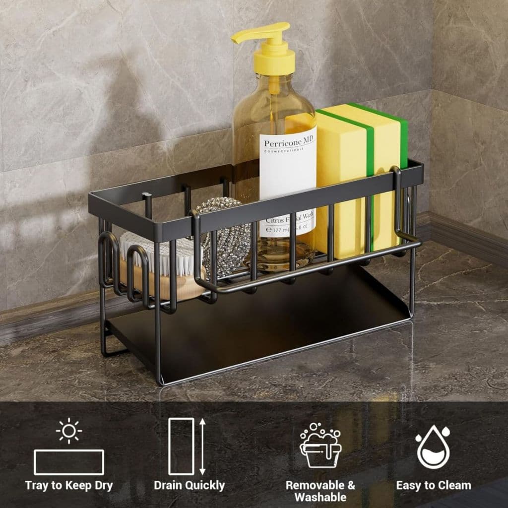 Suporte Porta Esponja Para Bucha de Pia Para Cozinha Banheiro Armazenamento PRETO BRANCO
