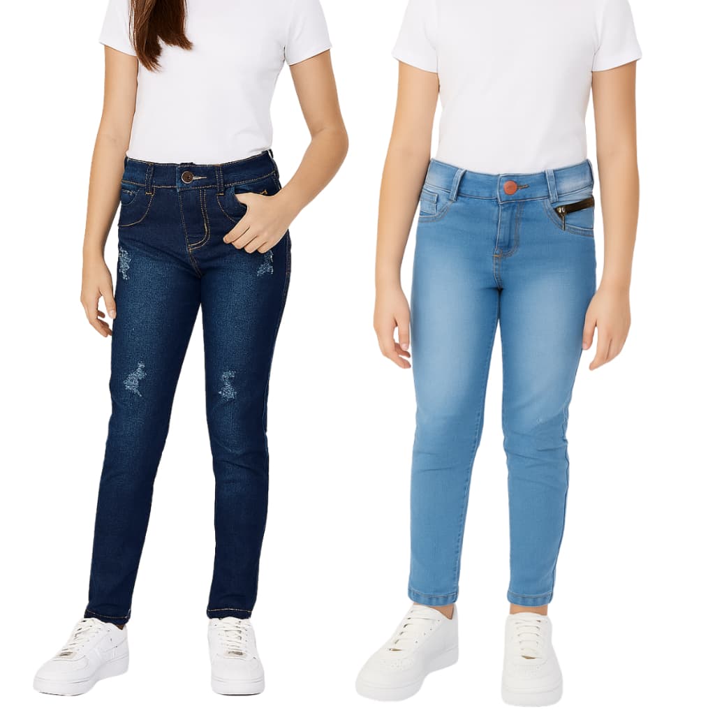 Kit 2 Calça Jeans Feminina Infantil Skinny Juvenil Menina Cores Estilo Adolescente Passeio 10-16