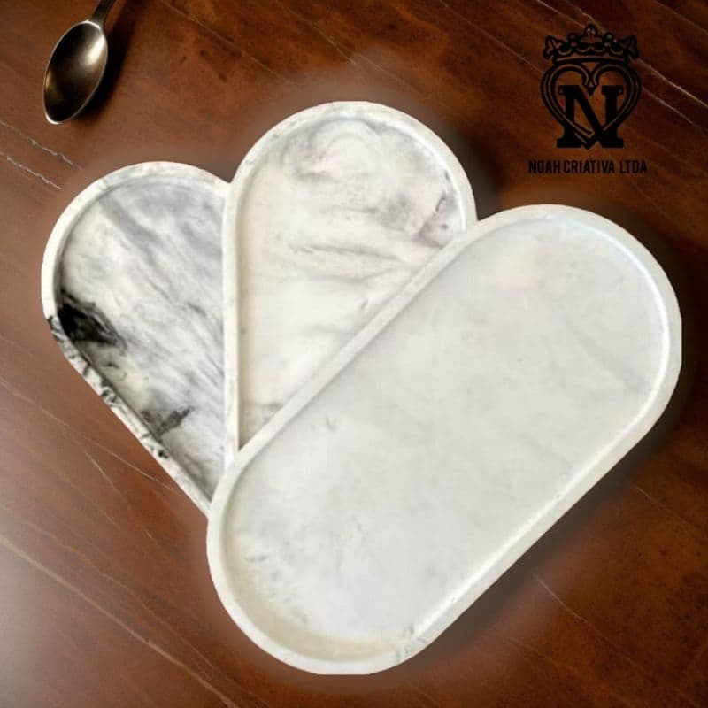 Bandeja Decorativa 17cm Oval Gesso Decora Bandeja Prato Gessomarmorizada impermeável decoração luxo enfeite casa sala qu