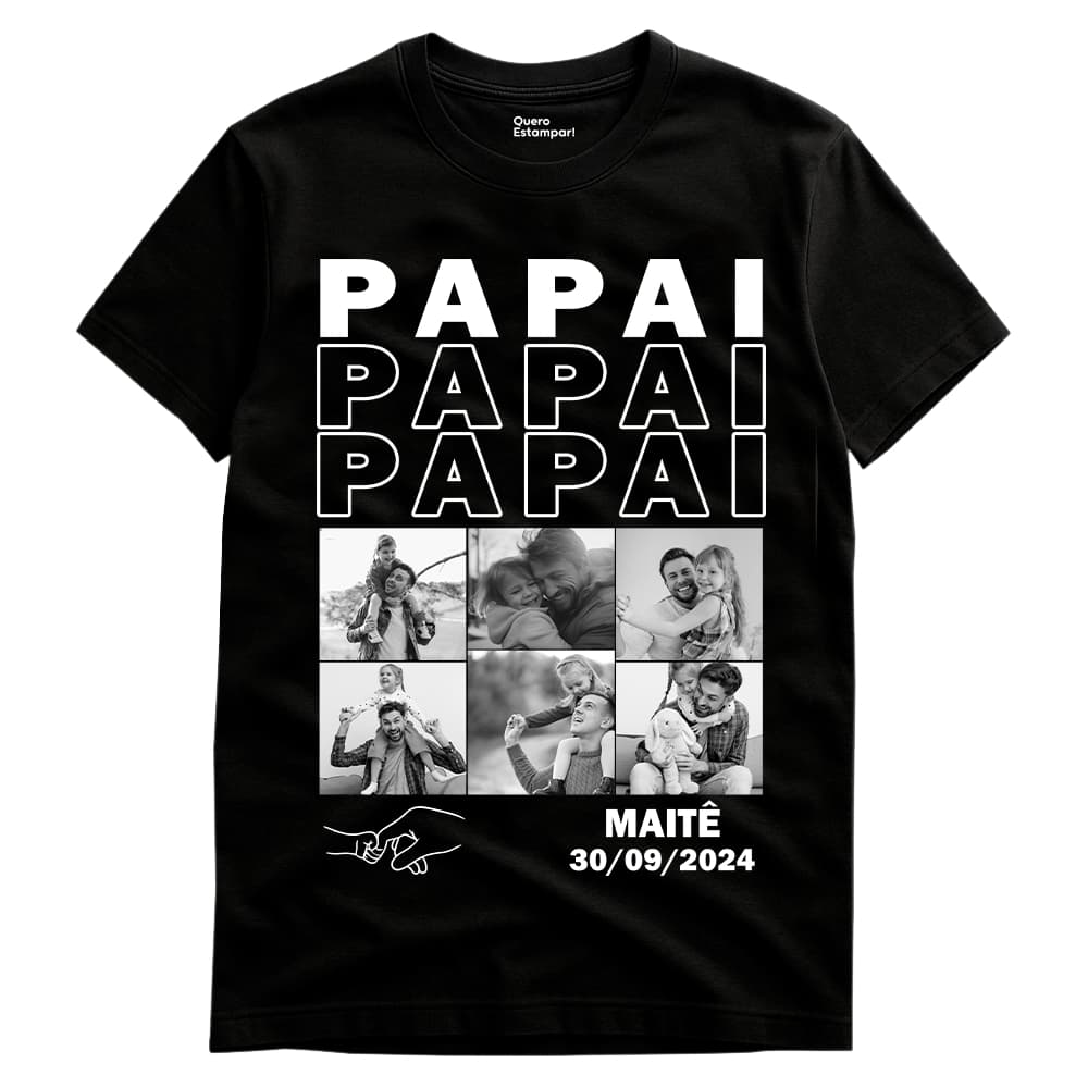 Camiseta Personalizada Dia dos Pais com Fotos – Presente Criativo com Nome e Data – Pai Herói