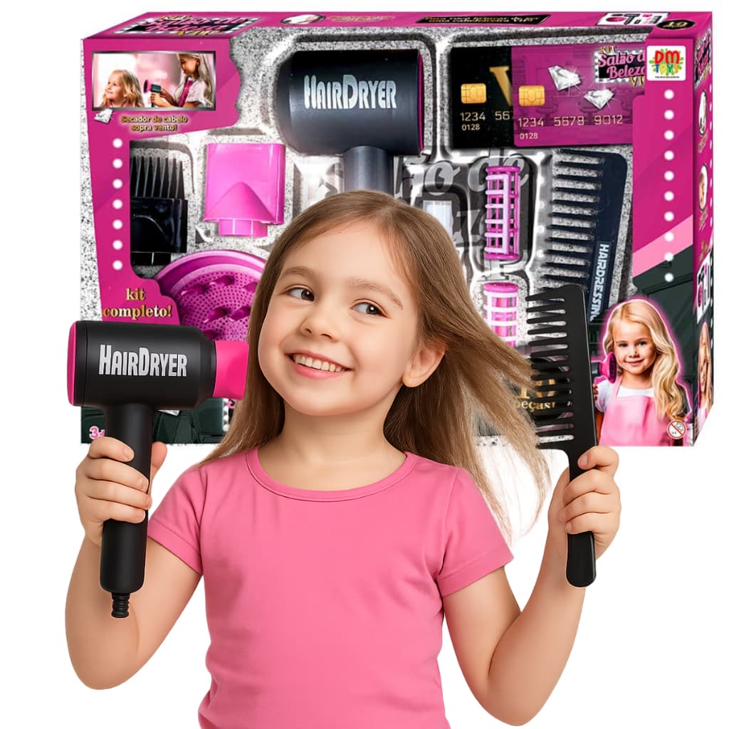 Brinquedo Kit Salão De Beleza Vip 10 Peças Dm Toys Secador