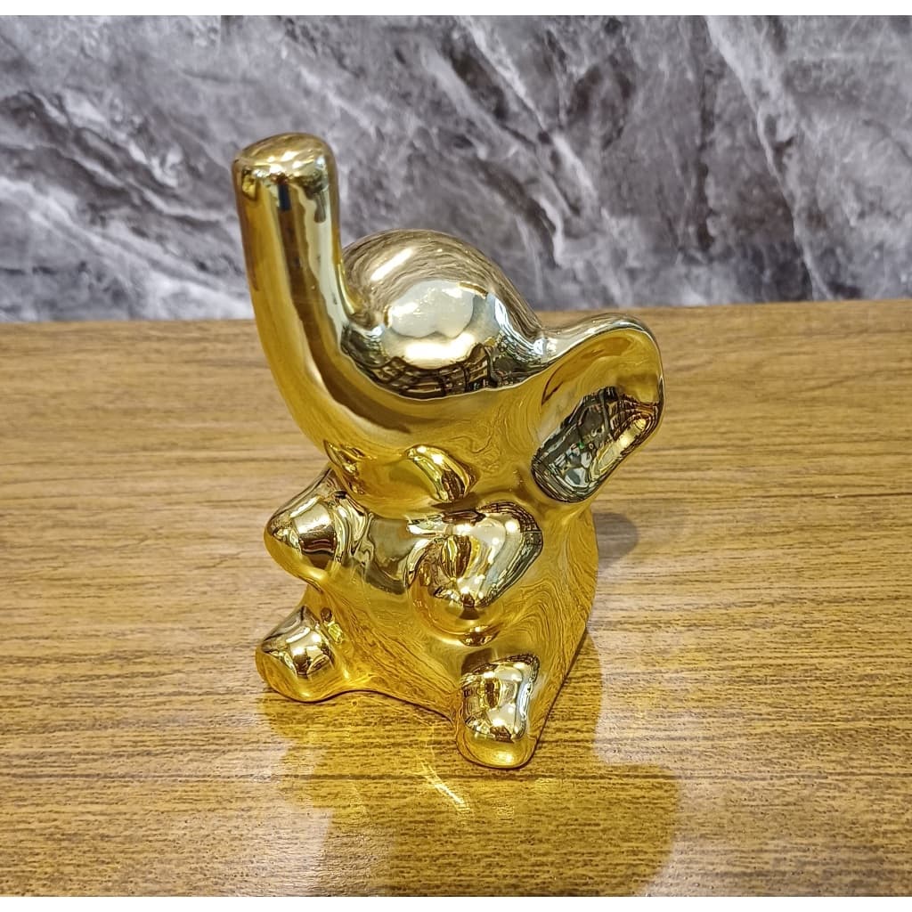 Enfeite Decorativo Elefante Pequeno Metalizado, Dourado 9 x10 cm e  Rose 10 x10 cm decorativo