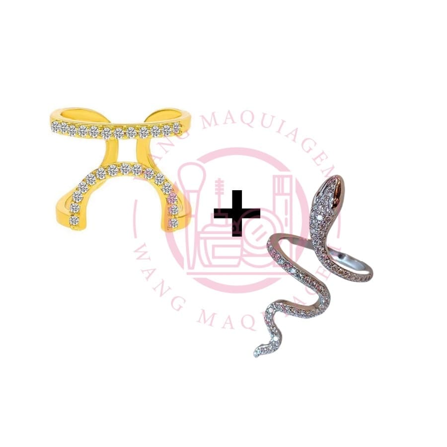 Anel de Cobra de Dedo Diamante de Luxo + Anel De Unha Strass Nail Art