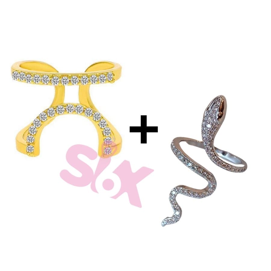 Anel De Unha Cobra + Anel De Unha Strass Diamante de Luxo Leve Piscando Diamante Índice Único