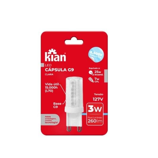 Lâmpada LED Halopin G9 Kian Para Lustres E Arandelas G9 3W Bivolt Luz 3000K (Branco Quente)