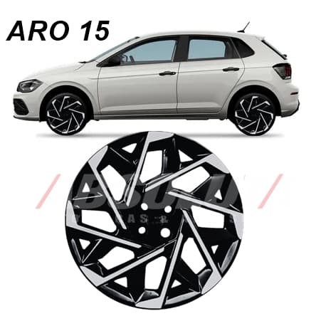 Calota POLO TRACK Aro 15 ou Aro 14 Saveiro Hb20  Esportiva Preta Prata 4 Furos Grid Leia o anuncio