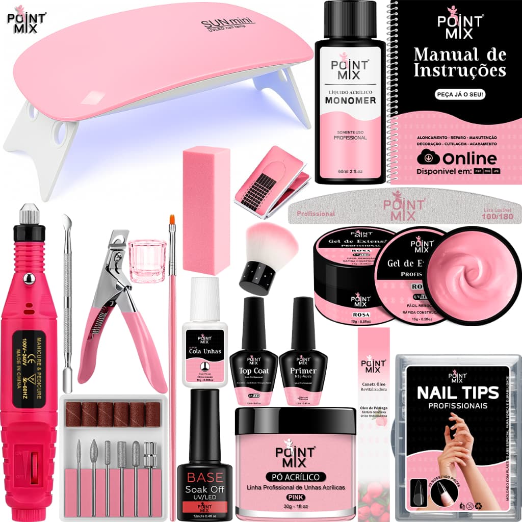 Kit Alongamento de Unhas de Gel E Porcelana Iniciante e Profissional Extensão Manicure Manual Lixadeira Elétrica Acrigel