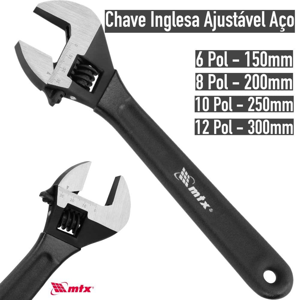 Chave Inglesa Aço c/ Cabo Emborrachado 6 Pol, 8 Pol, 10 Pol, 12 Pol - MTX