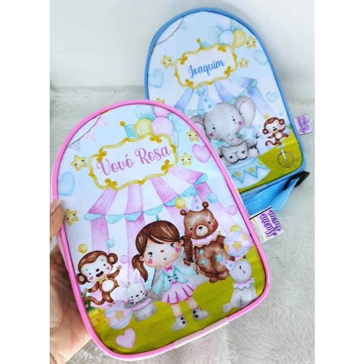 Promoção! Kit 15 Mochilinhas Circo Rosa, Lembrancinhas Festa Infantil, tema circo, Personalizamos em diversos temas.