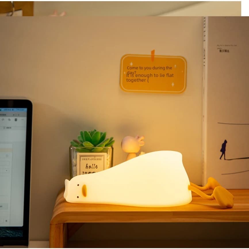 Luz Noturna de Pato LED Recarregável - Lâmpada de Silicone Regulável, Suporte para Celular