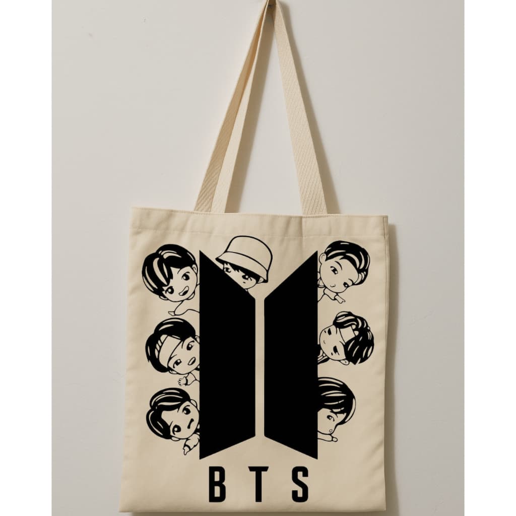 Ecobag BTS BLACK– 30x30cm Algodão Cru | Bolsa Ecológica K-Pop | Army | Coleção Exclusiva