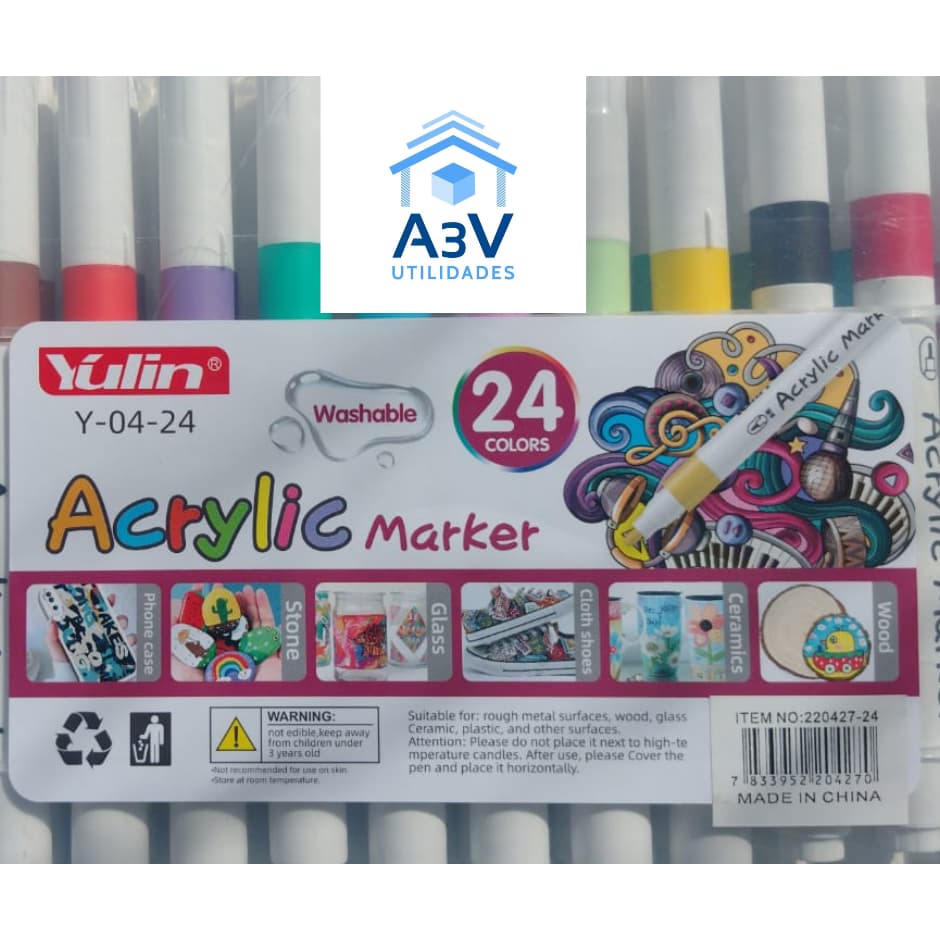 Canetinha Para Pintura Acrylic Marker 24 Cores / Estojo de canetinhas acrílicas