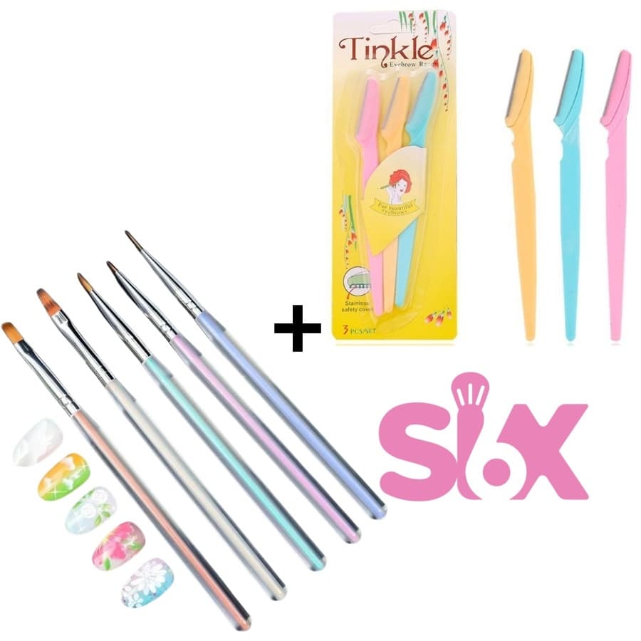 Kit 3 Lâminas Navalha Sobrancelha + Kit 5 Pinceis Para Nail Art