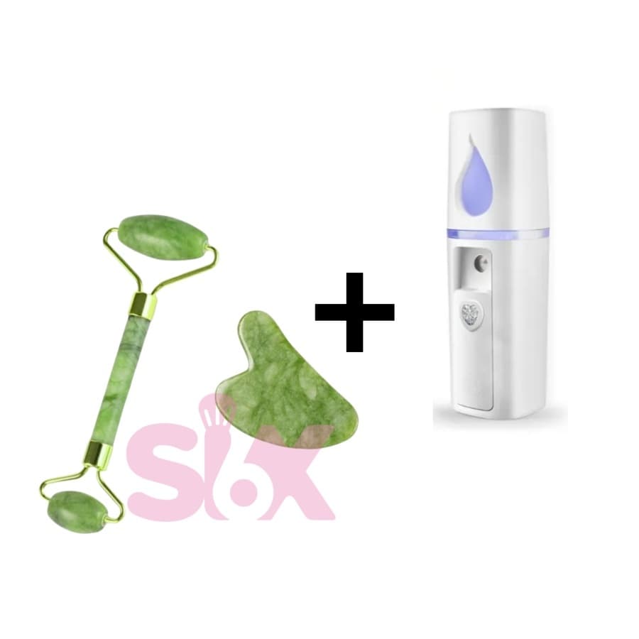 Nano Vaporizador + Rolinho Jade e Placa Gua Sha para Massagem Facial