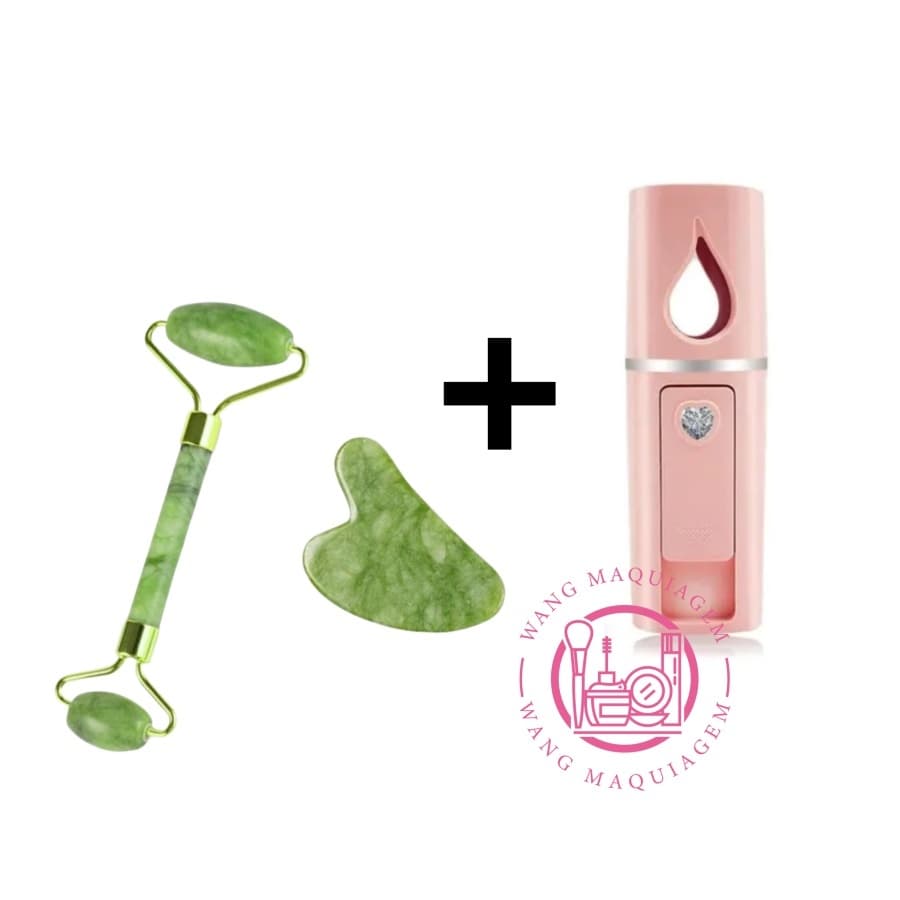 Nano Vaporizador + Rolinho de Pedra de Jade e Placa Gua Sha para Massagem Facial Anti Ruga