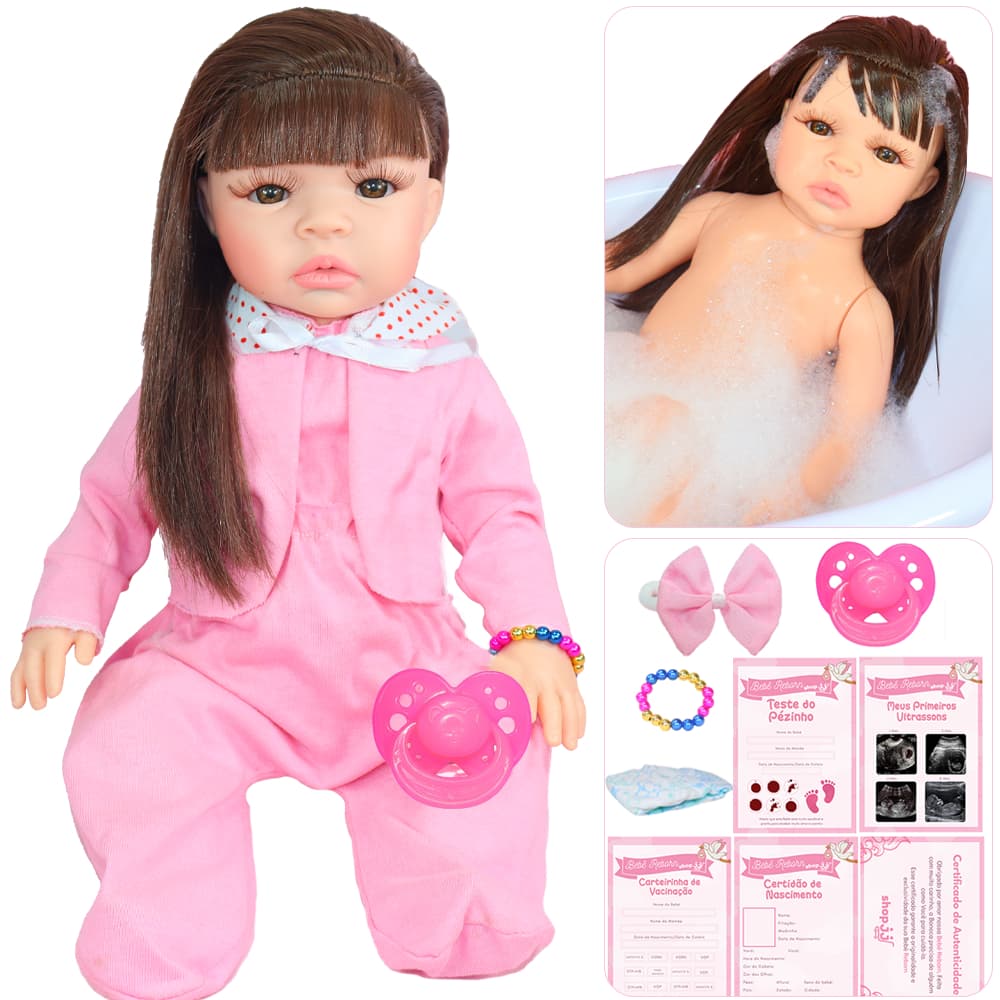 Bebe Reborn Boneca Menina Silicone Realista Com Enxoval Vários Itens