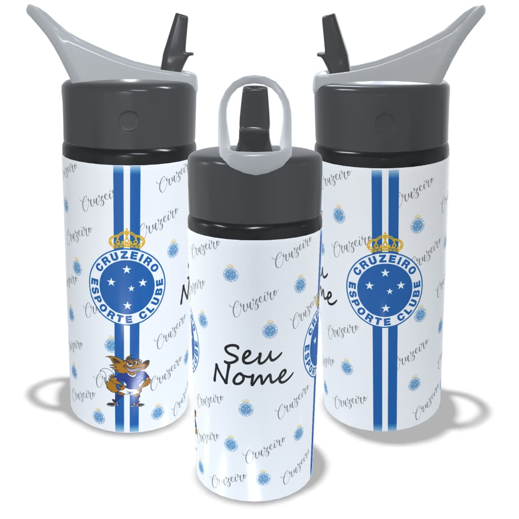 Garrafa de Alumínio do Cruzeiro 600ml - Com Nome Personalizado -  Squeeze Bico Retratil