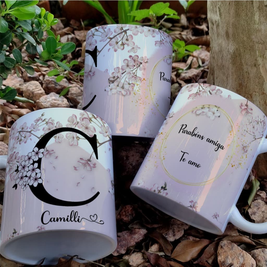 CANECA ALFABETO CEREJEIRA - PERSONALIZADA COM NOME E FRASE A SUA ESCOLHA