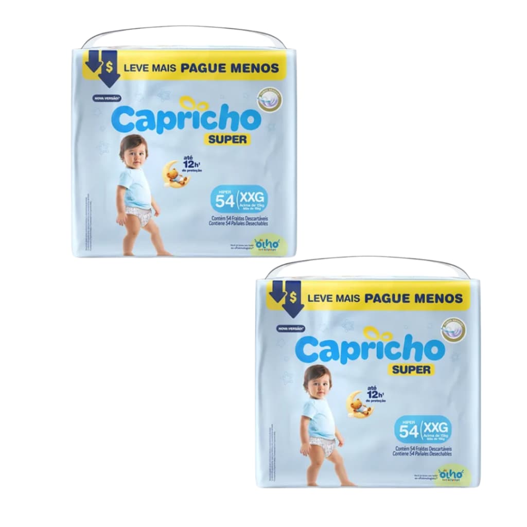 Kit 2 Pacotes Fralda Infantil Capricho Baby Super Seca Anatômica com Aloe Vera