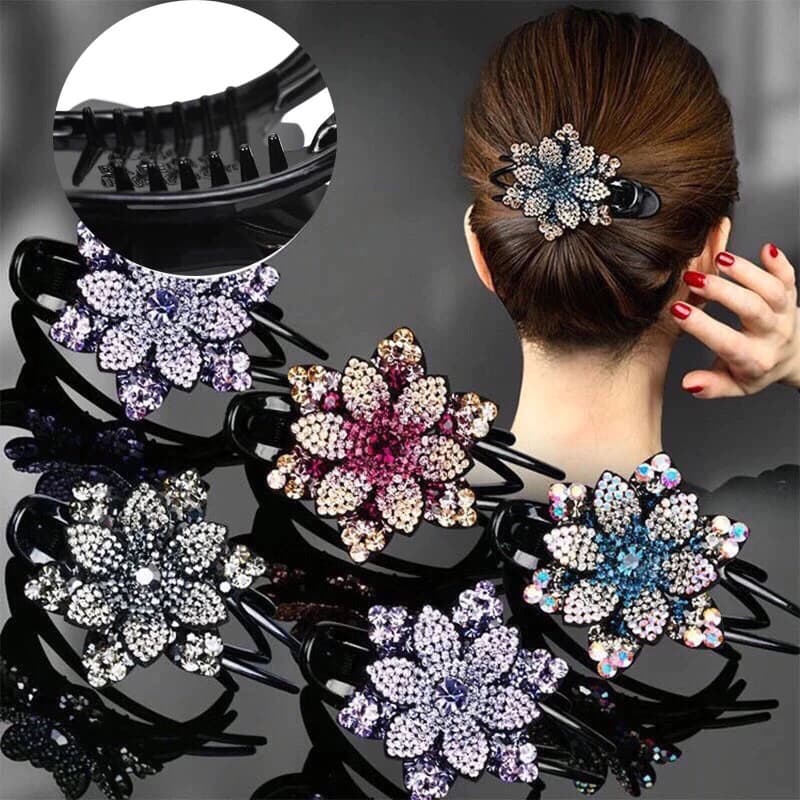 Vintage Rhinestone Flower Duckbill Garras De Pato Resina De Rabo De Pônei Clip De Cabelo Brilhante Cabeleireiro Pentes