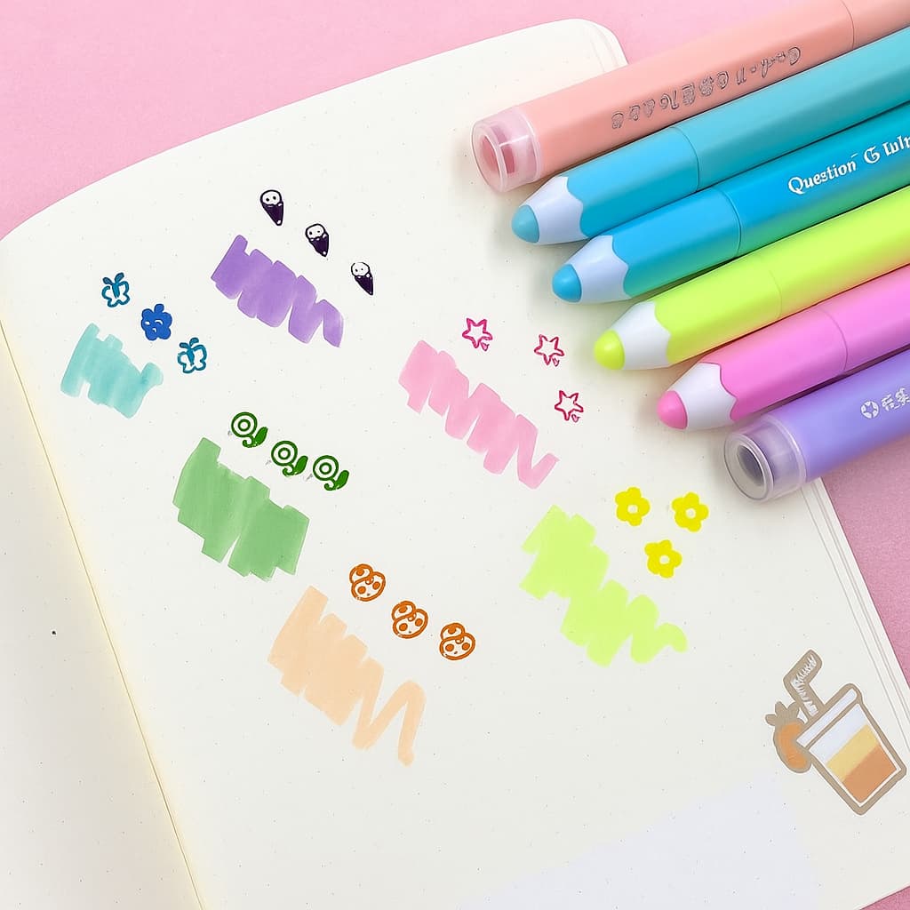 Kit Caneta Marca Texto 6 Cores Com Carimbo Neon Q-116