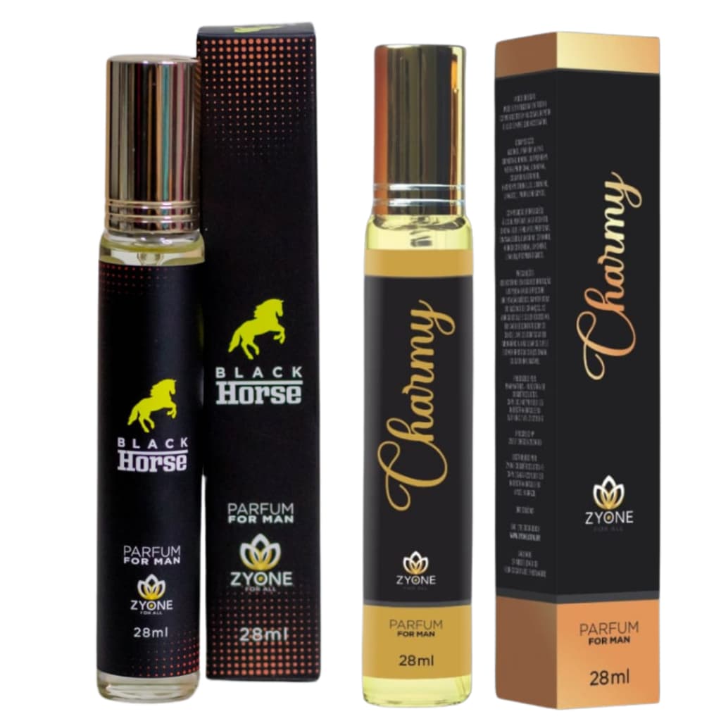Kit 2 Perfumes Masculinos 28ml Zyone - Charmy + Black horse - Perfume Masculino Amadeirado e Aromático