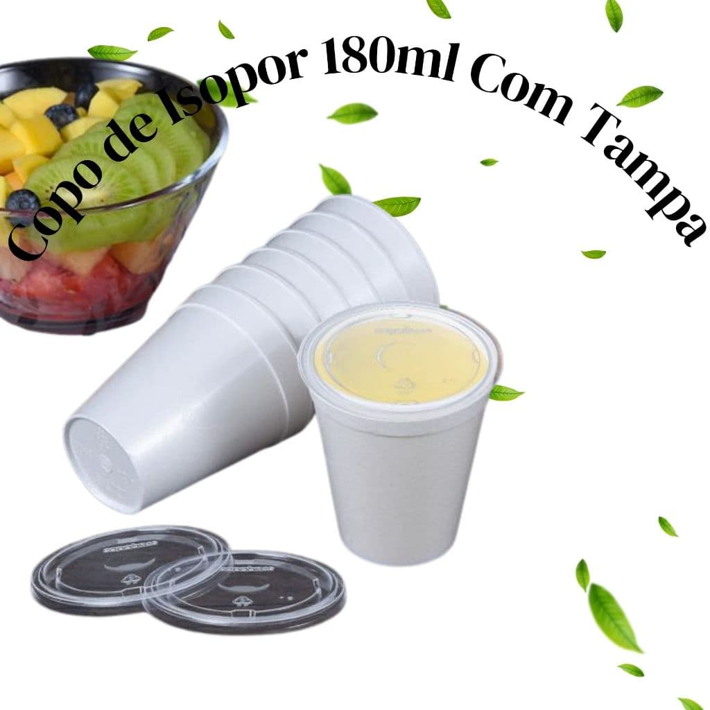 COPO 180ML DE ISOPOR EPS COM TAMPA IDEAL PARA BEBIDAS QUENTES E FRIAS 50 UNIDADES COPOBRAS