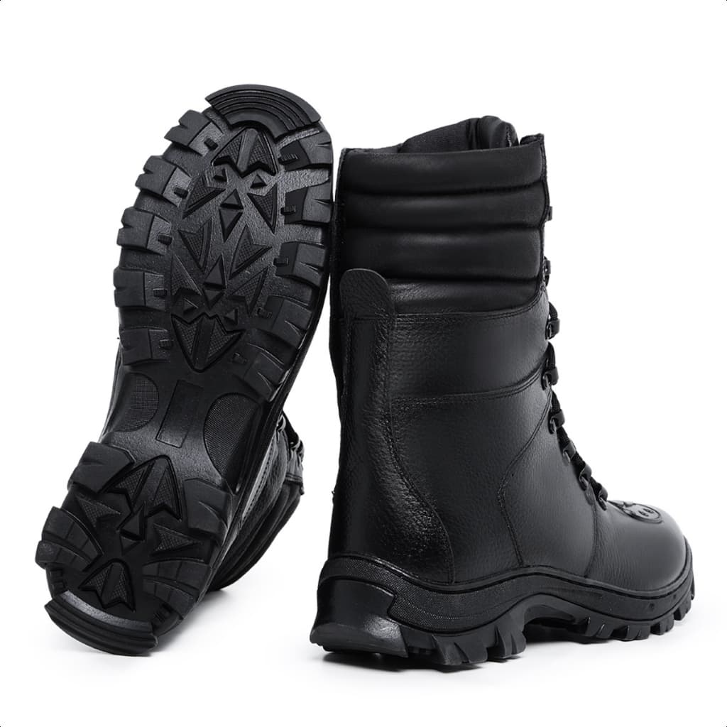 Bota Militar Coturno Masculino Tático em Couro Legítimo Impermeável Confortável Cano Alto
