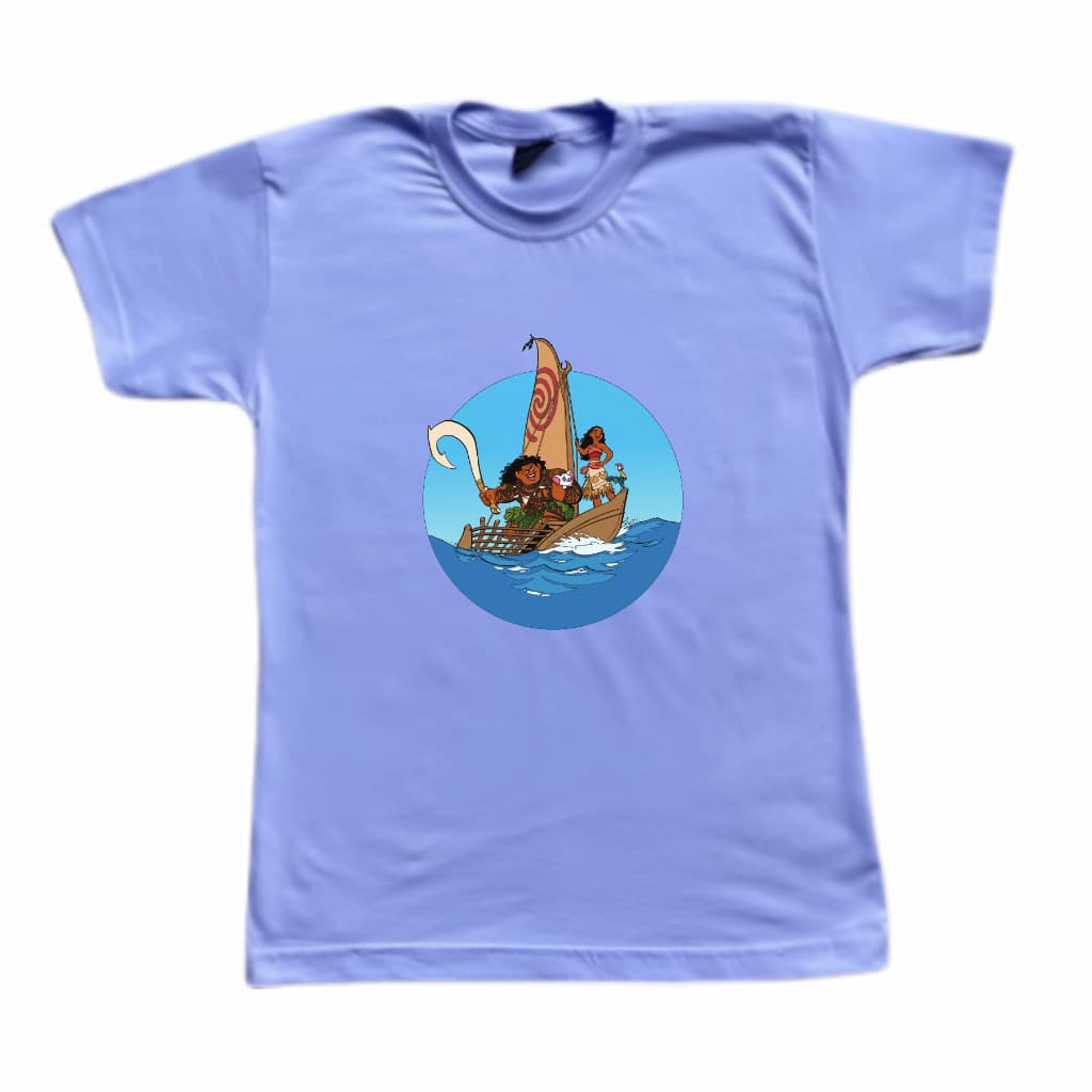 Camiseta Infantil Estampa Moana e Maui Velejando - Filme Moana