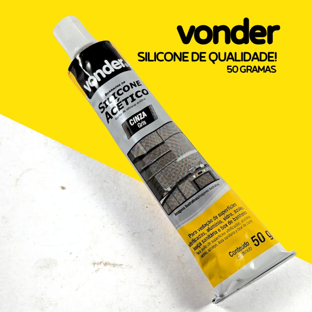 Cola Silicone Acético 50 gramas Transparente e Cinza Adesivo Selante Banheiro Antifungo - Vonder