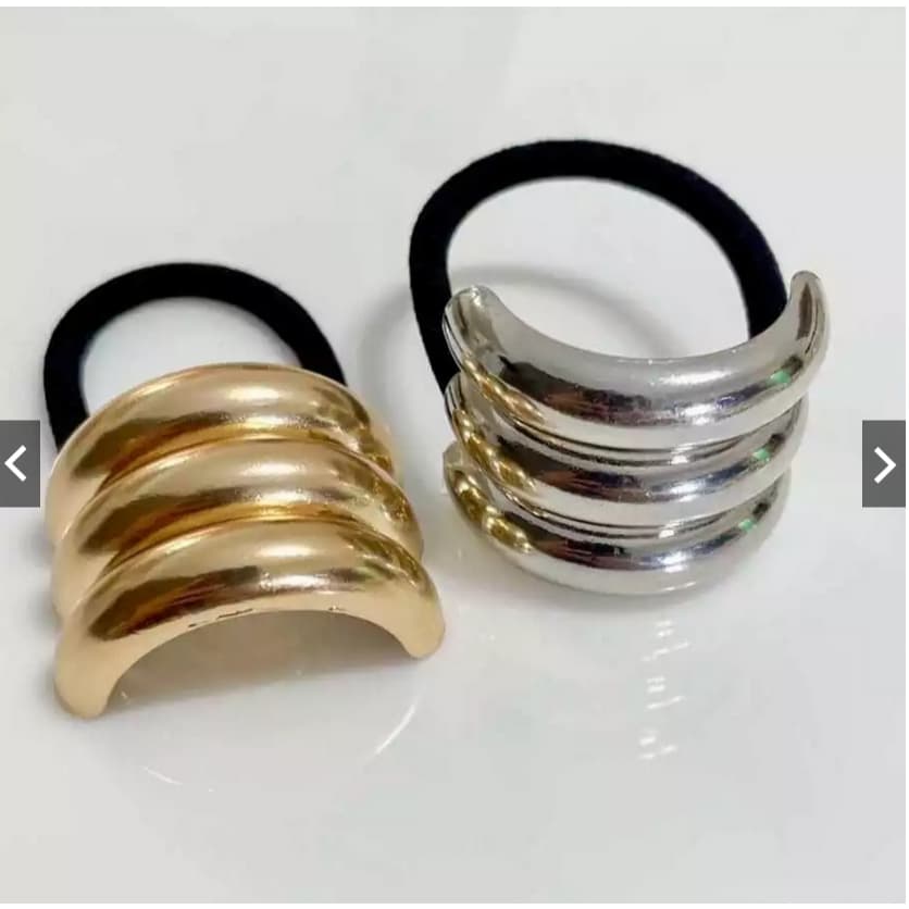 Elástico Prendedor de cabelo Elegante detalhe Metal triplo