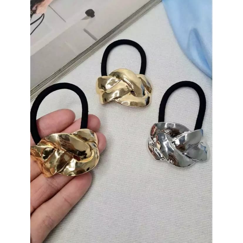 Elástico Prendedor de cabelo Elegante detalhe Metal