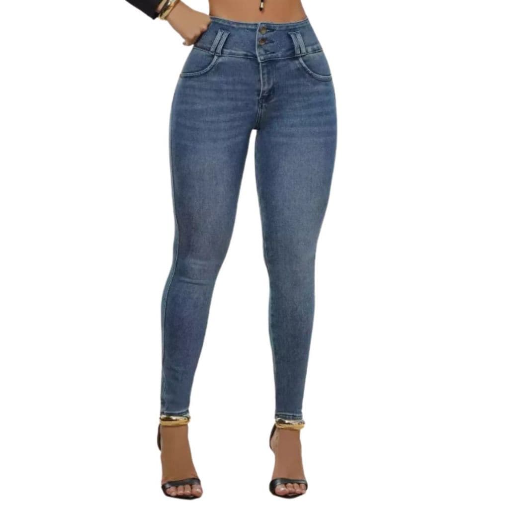 calça feminina pit bull jeans cintura perfeita modeladora caqui claro original com empina bumbum.