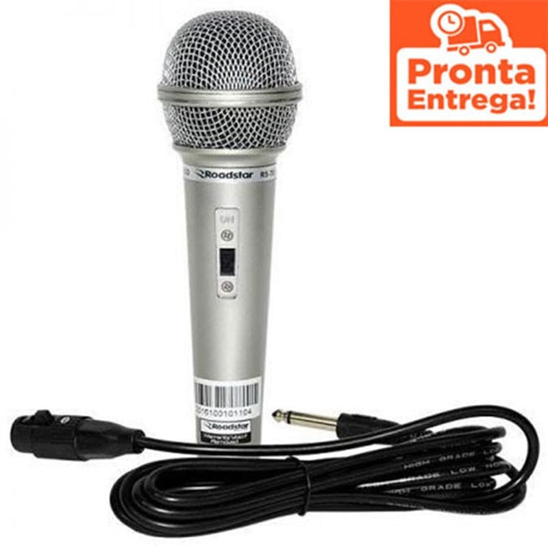 Microfone Prateado com Fio / Microfone Dinâmico Profissional para Karaokê - Dm701