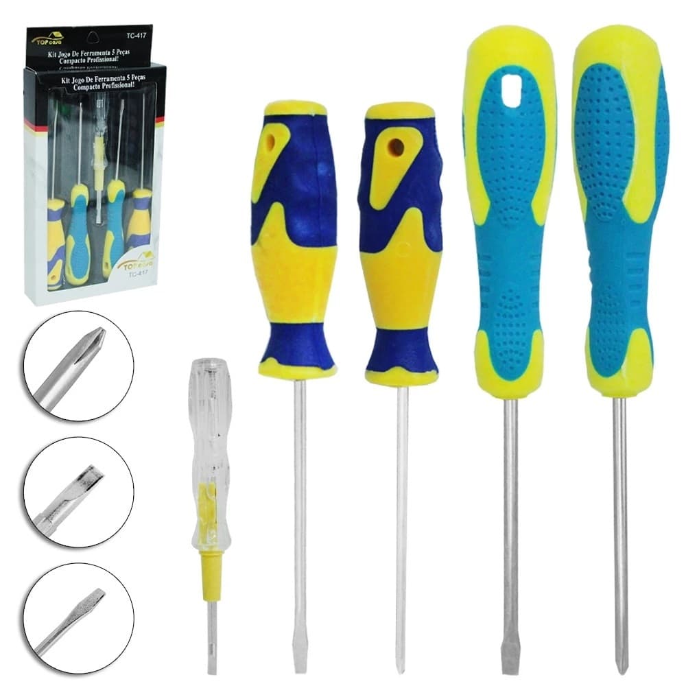 KIT 2 CHAVE FENDA + 2 CHAVE PHILIPS + CHAVE TESTE