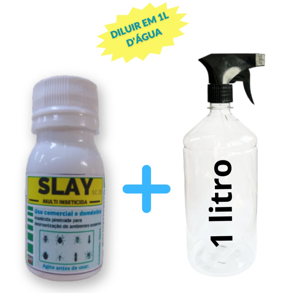 Slay Concentrado + Frasco de 1 Litro - Percevejo de Cama Barata Cupim Formiga Mosca Mosquito até Escorpião