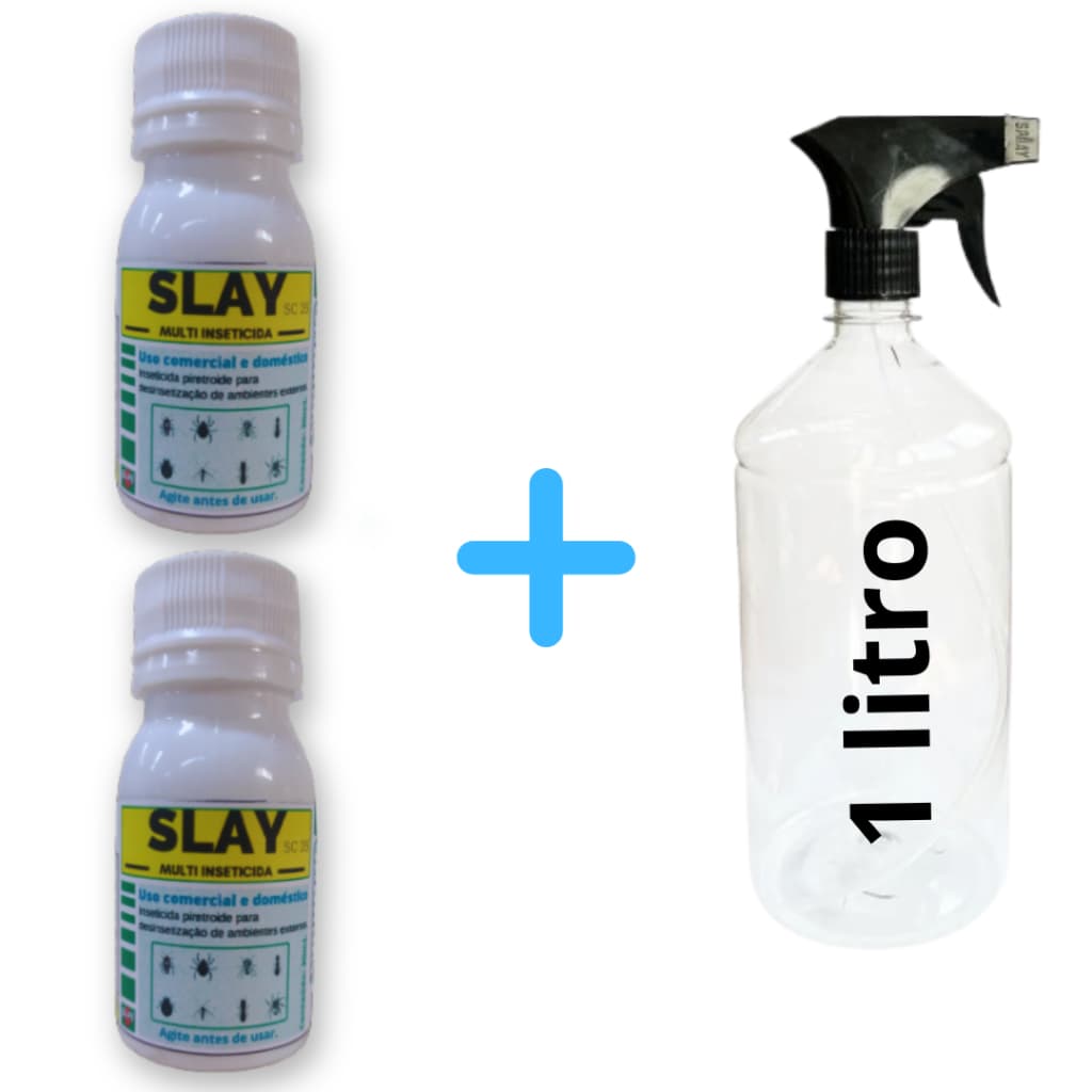 2x Slay + Frasco 1 litro - Mata Barata Cupim Percevejo de Cama Escorpião Mosca Carrapato Formiga