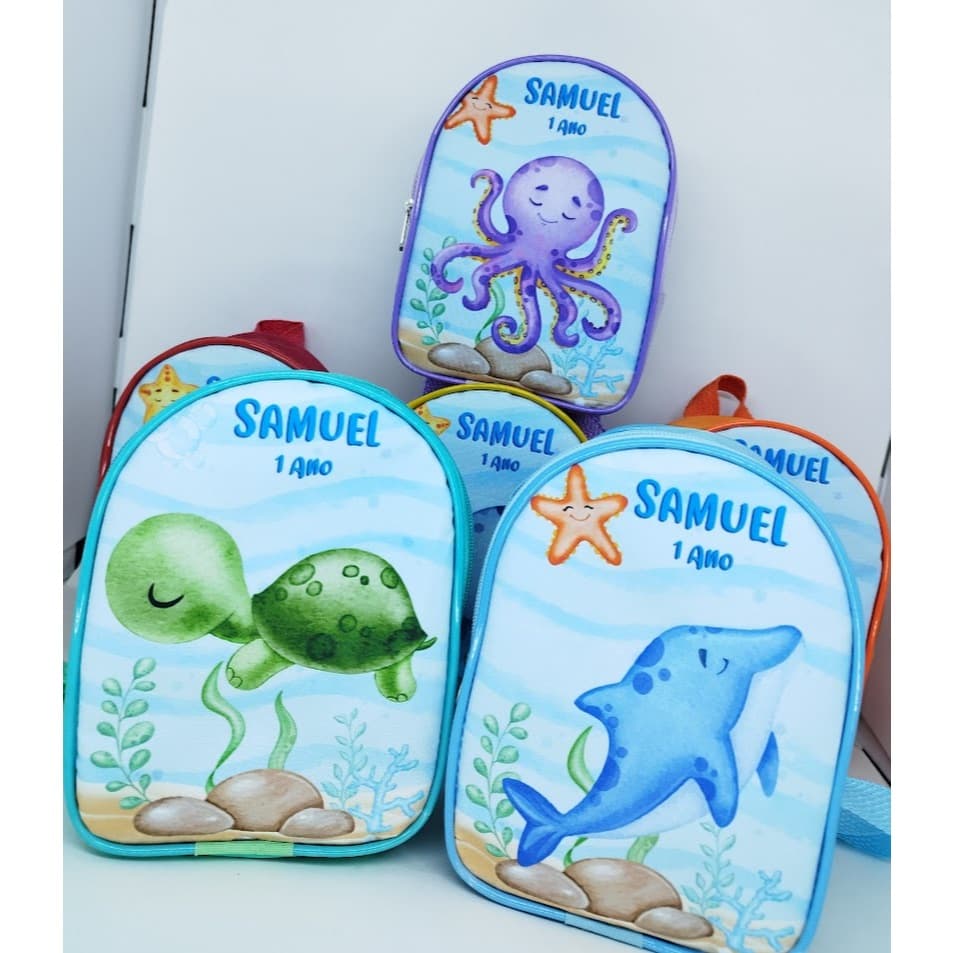 Promoção! Kit com 10 Mochilinhas Personalizadas Fundo do Mar, bolsinhas para festa Infantil, festa fundo do mar.