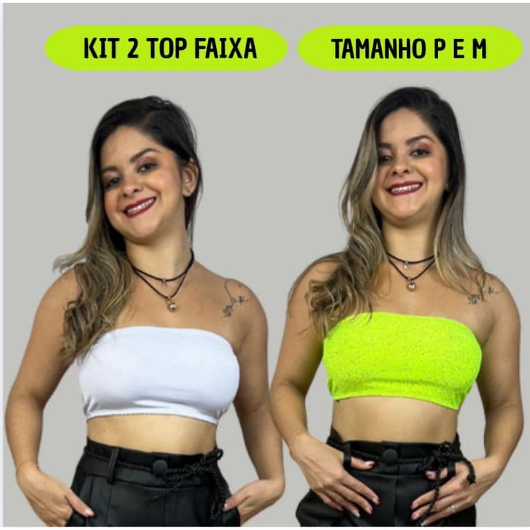 Kit 2  top feminino juvenil  faixa bustie  cropped  blogueira sem alça suplex