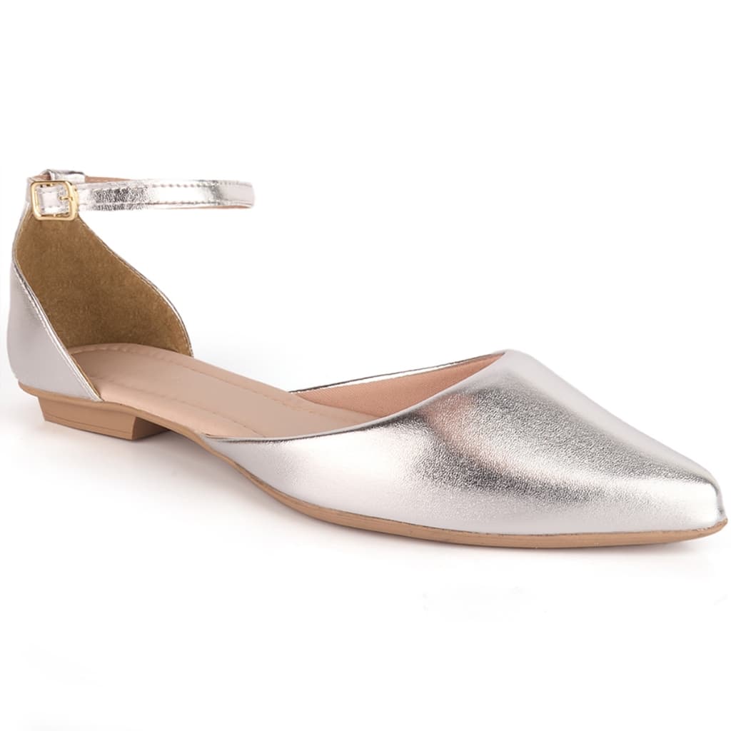 Sapatilha Bailarina Feminina Mule Feminino Bico Fino Sapato Feminino Detalhes Pulseiras com Fivelas Elegante