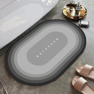 Tapete De Banheiro Oval Absorve Água Antiderrapante Secagem Rápida