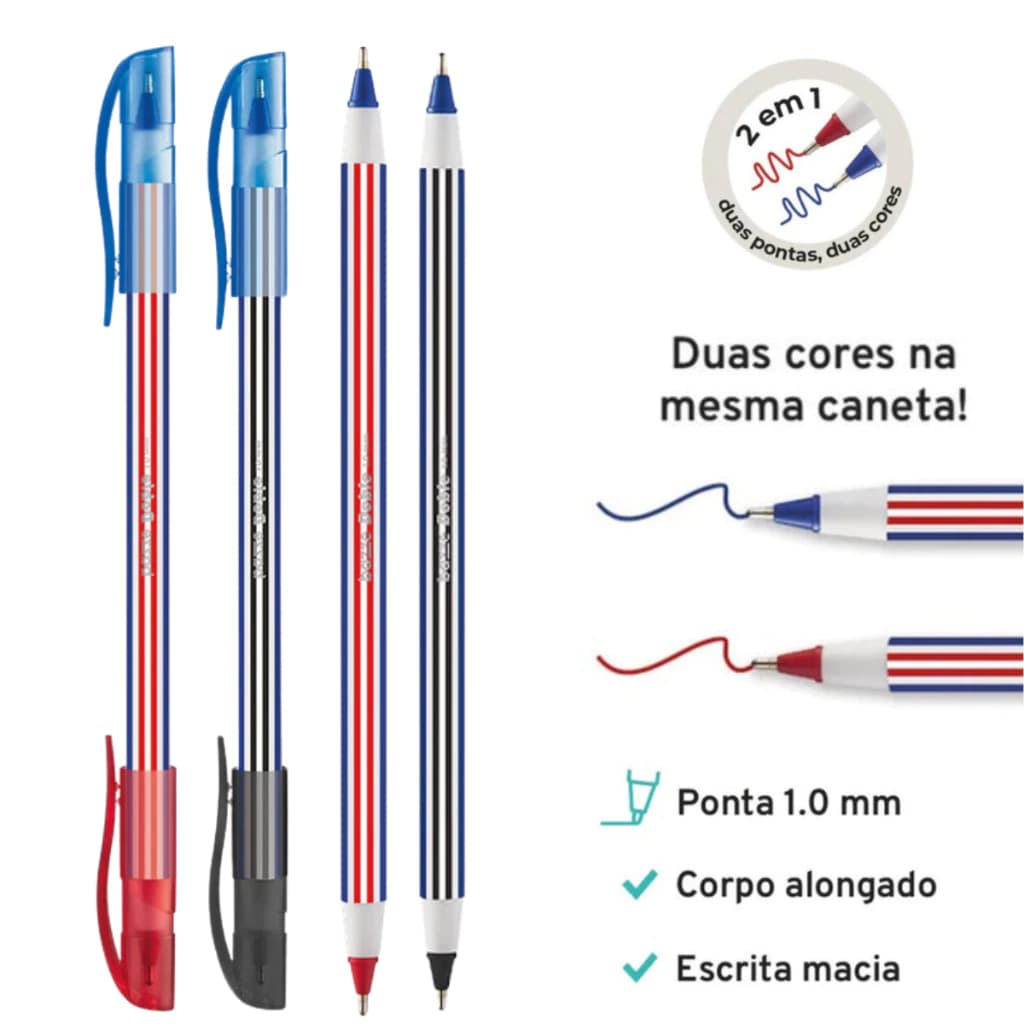 Canetas Esferográficas Duas Pontas 1.0 MM Bazze Cores