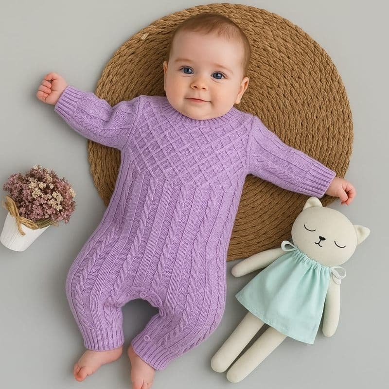 Macacão Trabalhado Tranças Bebê Recém Nascido Menina Menino Tricô Tricot Saída Maternidade