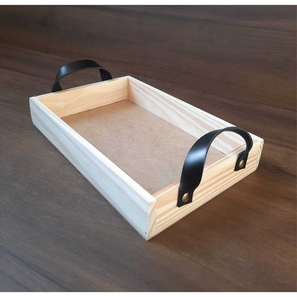 Milano Bandeja premium em Pinus com alça em couro COLORIDO - altura de 5cm