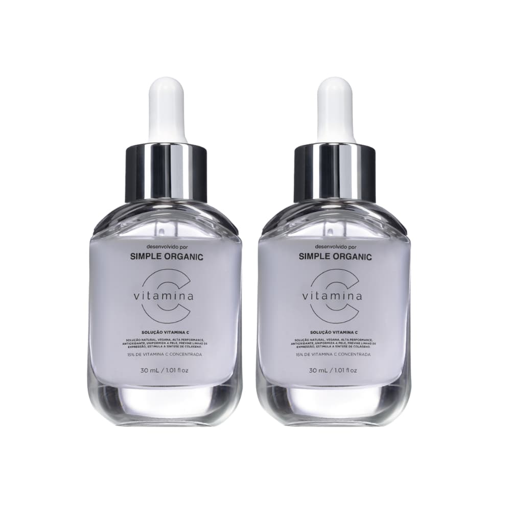 Kit 2 Sérum Solução Facial Vitamina C Skin Care Rosto Natural Vegano Antioxidante Simple Organic