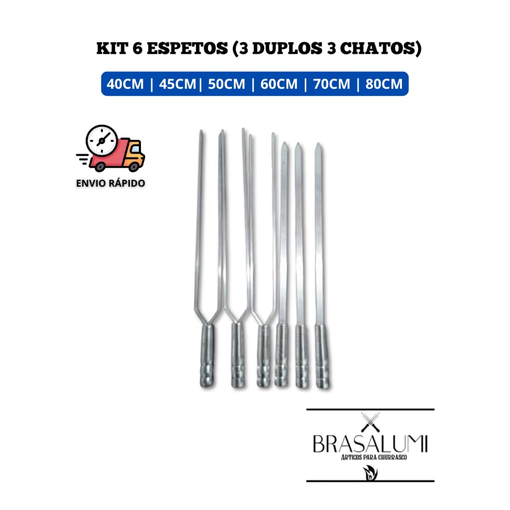 kit espeto 3 duplos 3 chatos - churrasco