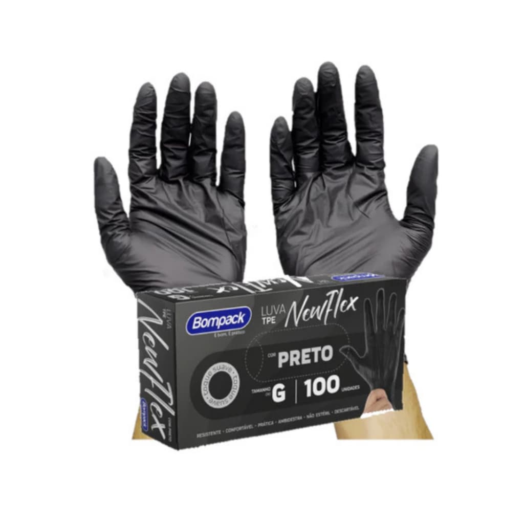 Kit 100 Luvas Pretas Descartáveis Viniflex Sem Pó Para Salão Barbearia Jardinagem Uso Profissional