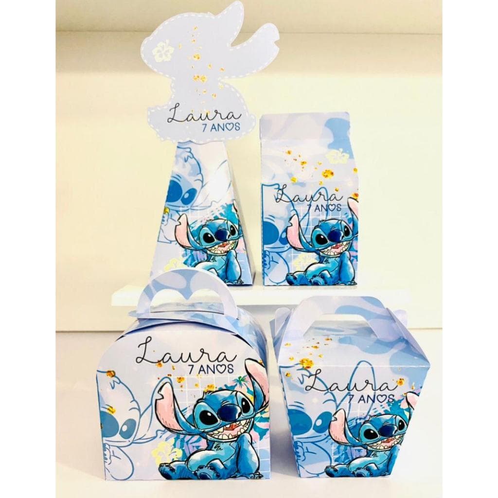 Kit Caixinhas Personalizadas Stitch – Aniversário Infantil | Kit PEGUE E MONTE