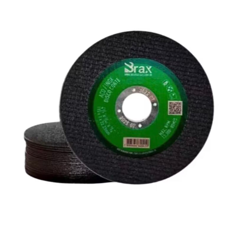 DISCO DE CORTE MARCA BRAX AÇO/INOX/ FERRO; DIMENSÕES: 4 1/2X3/64X7/8”; 115X1,00X22,23mm; caixa c/50 peças.
