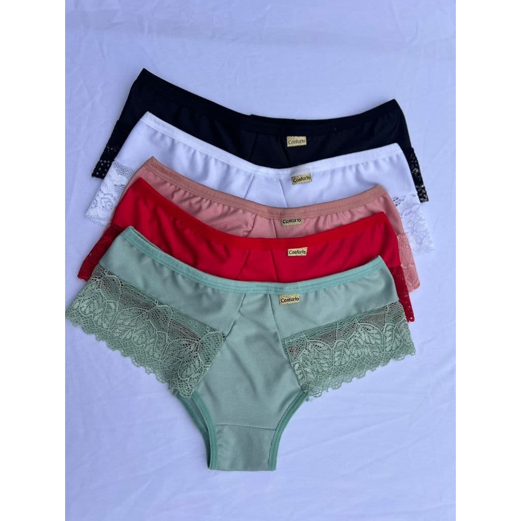 Calcinha Cinta Conforto de Renda Cintura Alta Cós Alto Fio Duplo Empina Bumbum Lateral Dupla